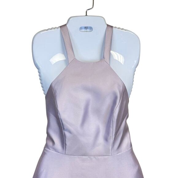 Alfred Sung D763 Halter Crisscross Lace-Up Back Satin Long Dress Moondance Sz 6 - Picture 4 of 10